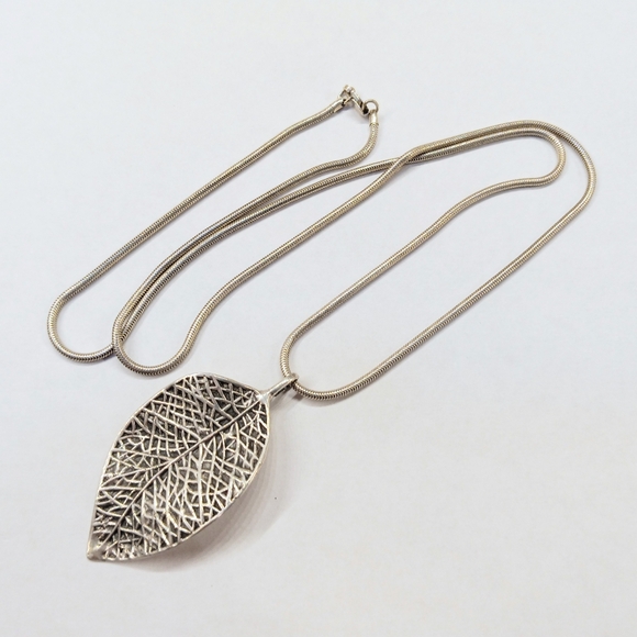Handmade Sterling Leaf Pendant Necklace - Picture 3 of 5